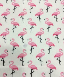 Tissu coton motif imprimé Flamant rose blanc