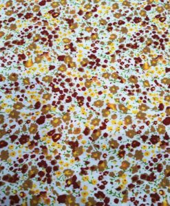 Tissu coton petite fleurs bordeaux et jaune sur fond blanc