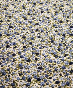 Tissu coton petite fleurs violette sur blanc rouge