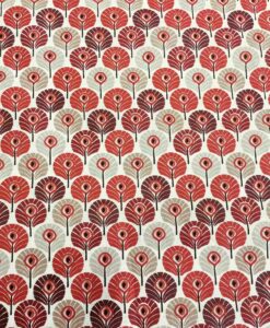 Tissu coton plumes rouge