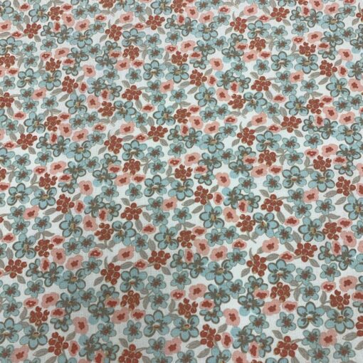 Tissu coton rosier turquoise