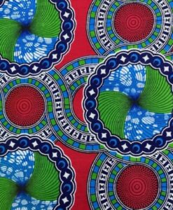 Tissu coton wax imprimé Cercles rubis & émeraude