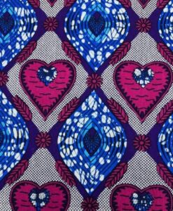 Tissu coton wax imprimé Cœurs indigo