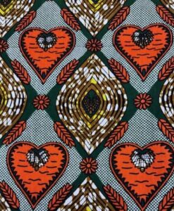 Tissu coton wax imprimé Cœurs safran