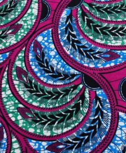 Tissu coton wax imprimé Feuilles rose & océan