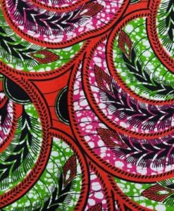 Tissu coton wax imprimé Feuilles rouge passion