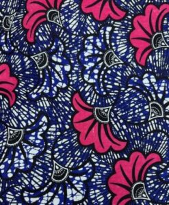 Tissu coton wax imprimé Fleurs indigo & rose