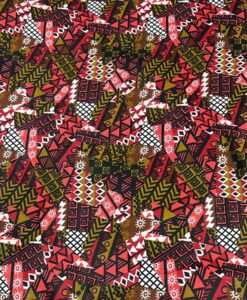 Tissu coton wax imprimé Tribal Rouge Noir & Ocre