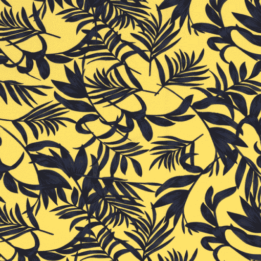 Tissu mélange polyester imprimé feuilles jaune