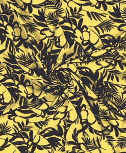 Tissu mélange polyester imprimé feuilles jaune