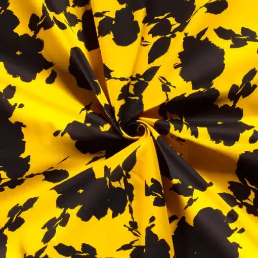 Tissu satin de coton abstrait jaune