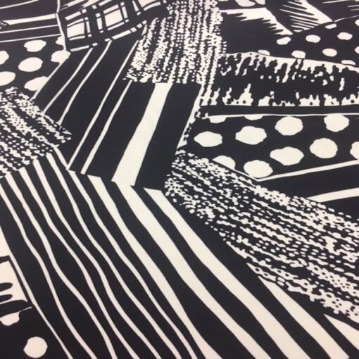 Tissu soie abstrait fond blanc motif noir