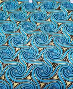 Tissu wax pailleté or circle bleu