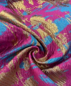 Tissus brocard feu d’artifice turquoise or fushia