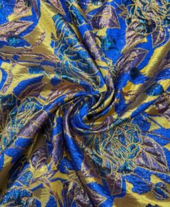 Tissus brocard palmeraie bleu royale et ochre