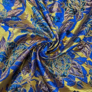 Tissus brocard palmeraie bleu royale et ochre