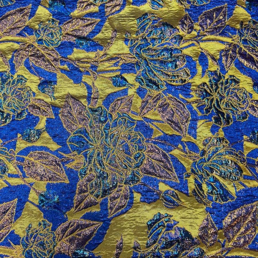 Tissus brocard palmeraie bleu royale et ochre – Image 2