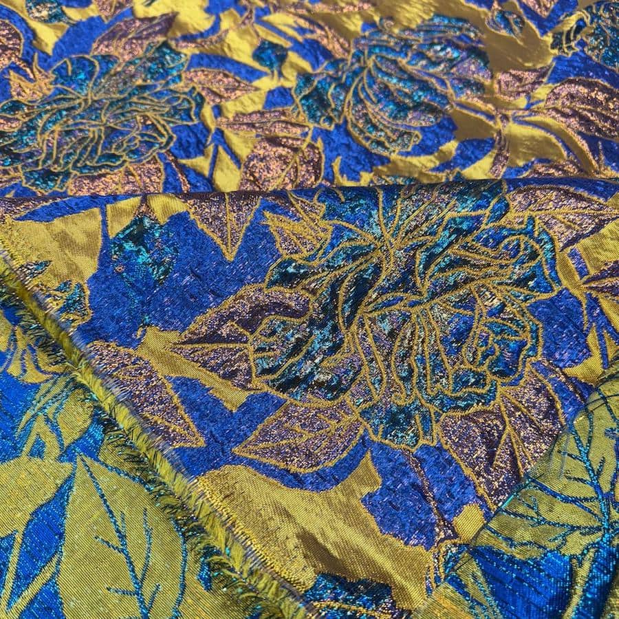Tissus brocard palmeraie bleu royale et ochre – Image 3