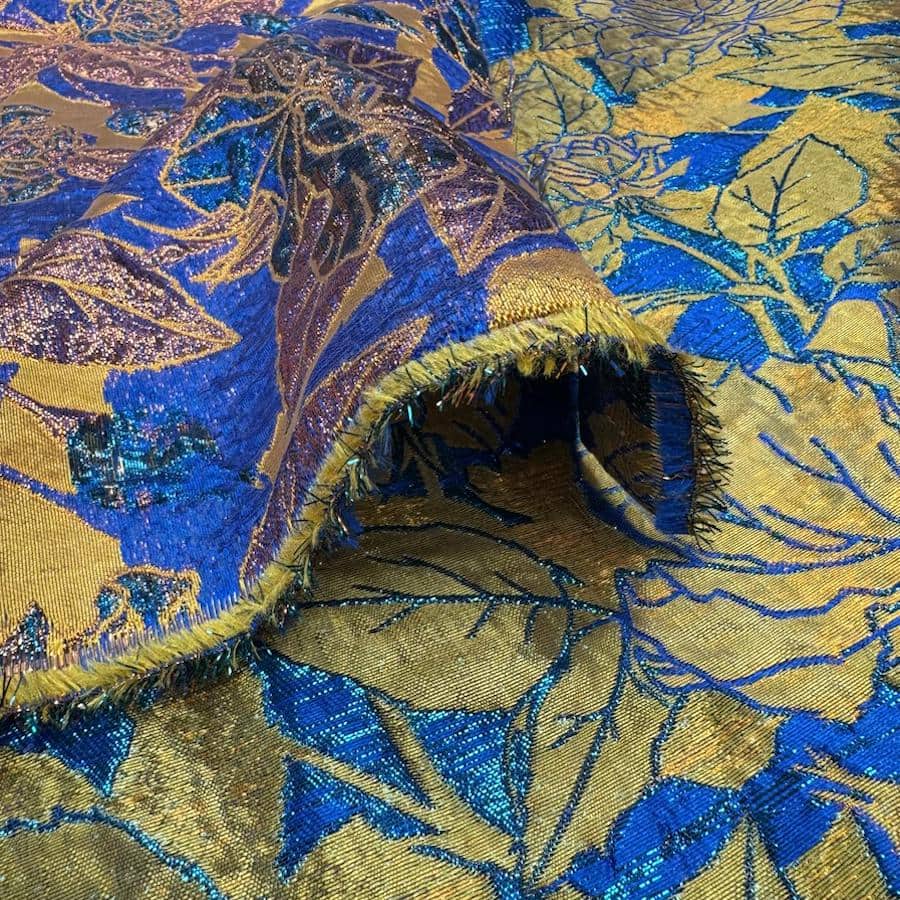 Tissus brocard palmeraie bleu royale et ochre – Image 4