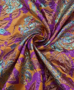 Tissus brocard palmeraie fuchsia fond orange