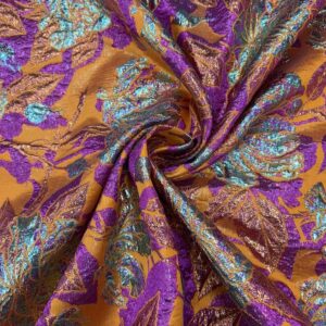 Tissus brocard palmeraie fuchsia fond orange