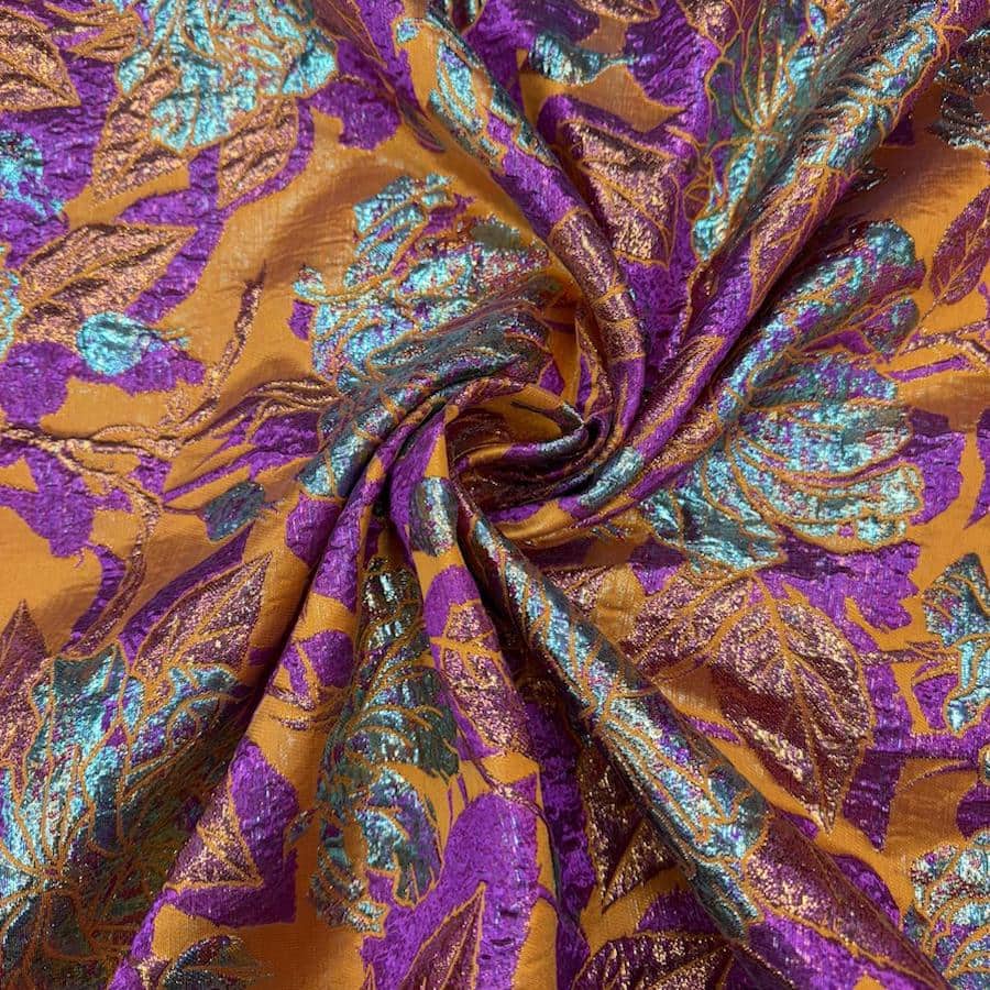 Tissus brocard palmeraie fuchsia fond orange