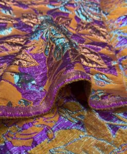 Alternative view of Tissus brocard palmeraie fuchsia fond orange