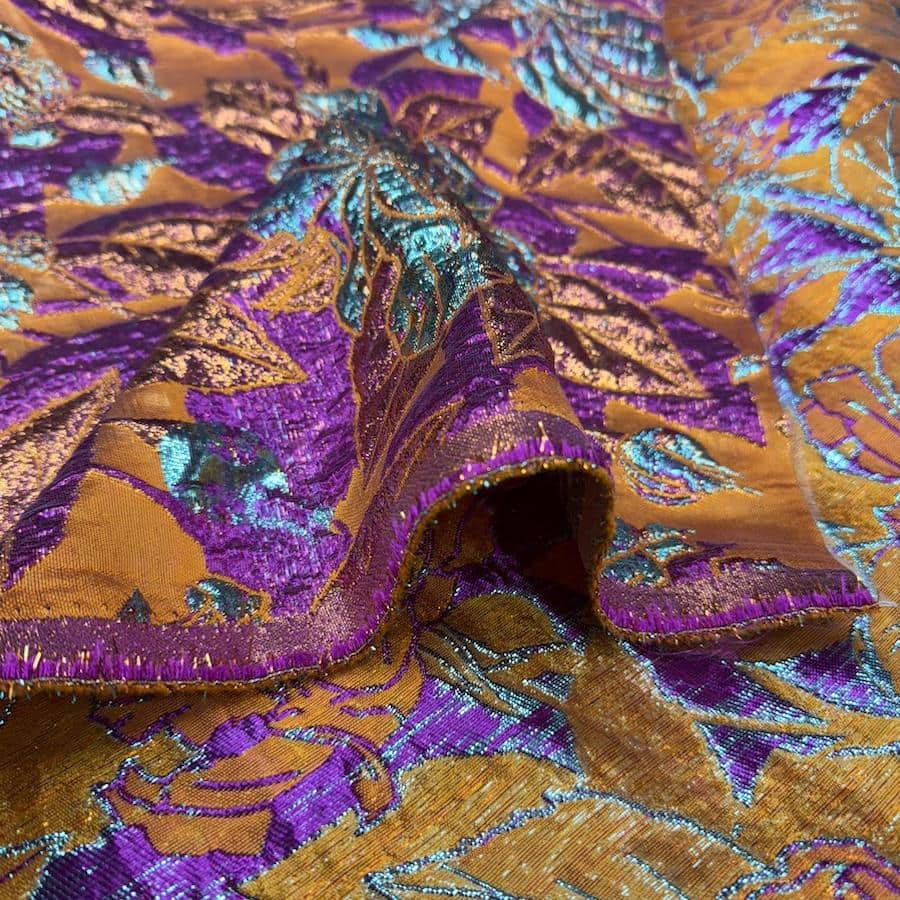 Tissus brocard palmeraie fuchsia fond orange – Image 2