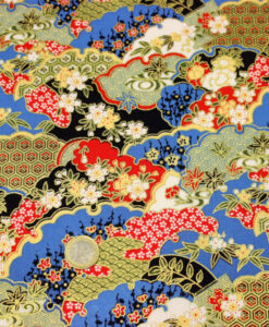 Tissus coton imprimé lurex japonais bleu