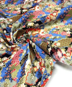 Alternative view of Tissus coton imprimé lurex japonais bleu