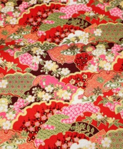 Tissus coton imprimé lurex japonais rouge