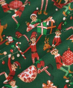 Tissus coton imprimé lutin farceur vert