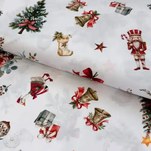Tissus coton imprimé Noël Enchanté Blanc