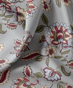 Tissus coton imprimé rayures et fleurs