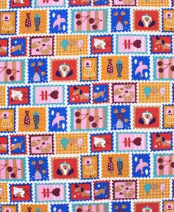 Tissus coton imprimé timbres fantaisie
