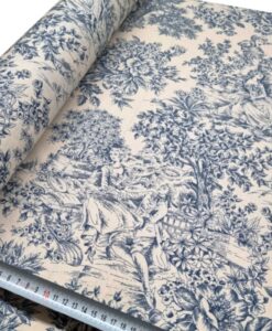 Toile de jouy grande largeur 280cm bleu