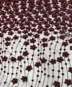 Alternative view of Tulle fleuri perlé bordeaux
