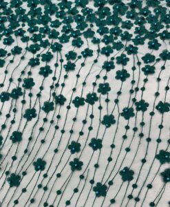 Alternative view of Tulle fleuri perlé vert émeraude