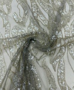 Tulle gris perlé arabesque argent