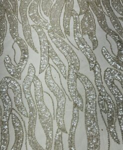 Alternative view of Tulle gris perlé arabesque argent
