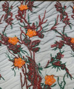 Alternative view of Tulle noir perlé fleuri 3D orange rouge