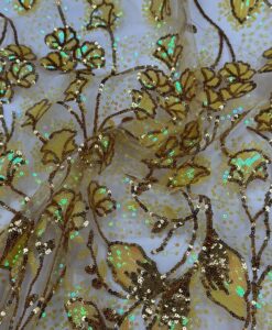 Tulle pailleté fleuri jaune et or hologramme