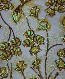 Alternative view of Tulle pailleté fleuri jaune et or hologramme