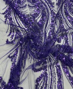 Tulle perle fleuri violet parme et argent