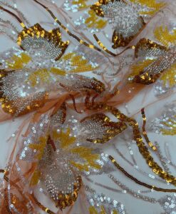 Tulle perlé feuille turquoise clair