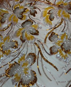 Alternative view of Tulle perlé feuille turquoise clair