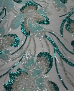 Alternative view of Tulle perlé fleuri fushia argent