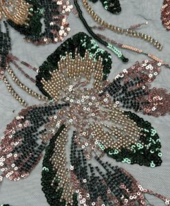 Alternative view of Tulle perlé fleuri vert bouteille et bronze