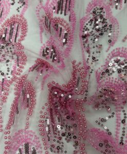 Tulle perlé sequin rose vif