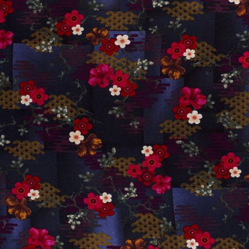 Viscose polyester fleuris marine